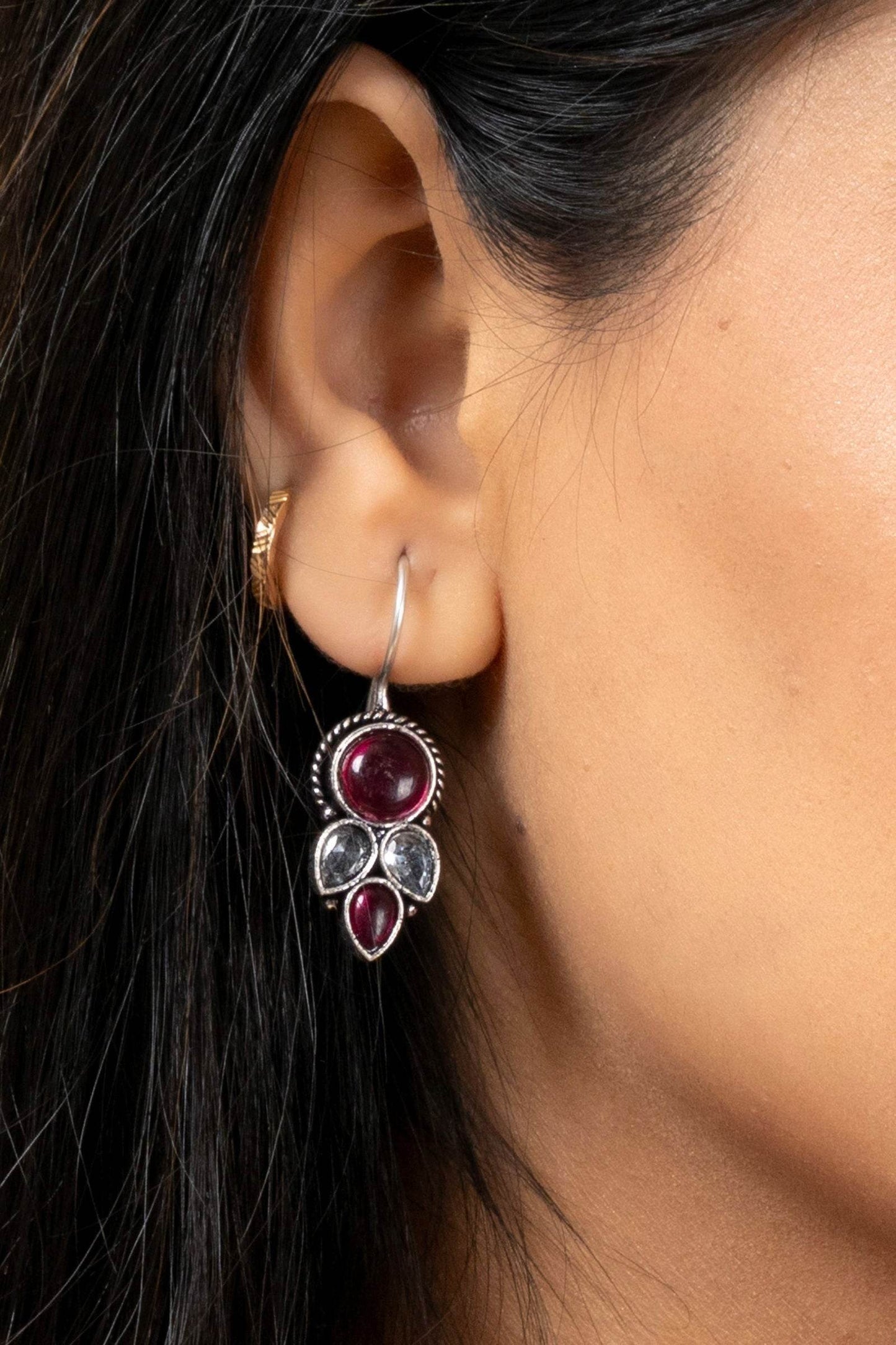 Pink and White Oxidized Silver Dangler Earrings with Unique Design for Daily Wear and Special Occasions - Lookandadorn.com