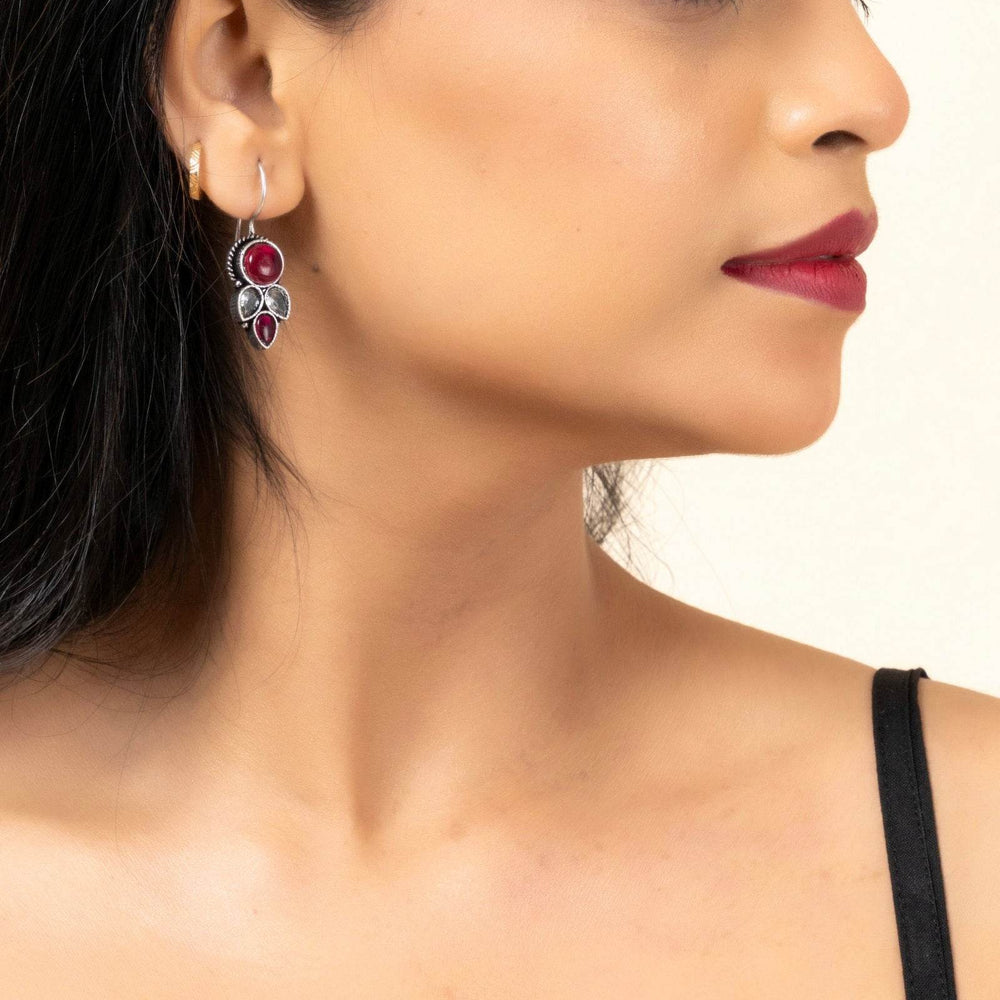 Pink and White Oxidized Silver Dangler Earrings with Unique Design for Daily Wear and Special Occasions - Lookandadorn.com