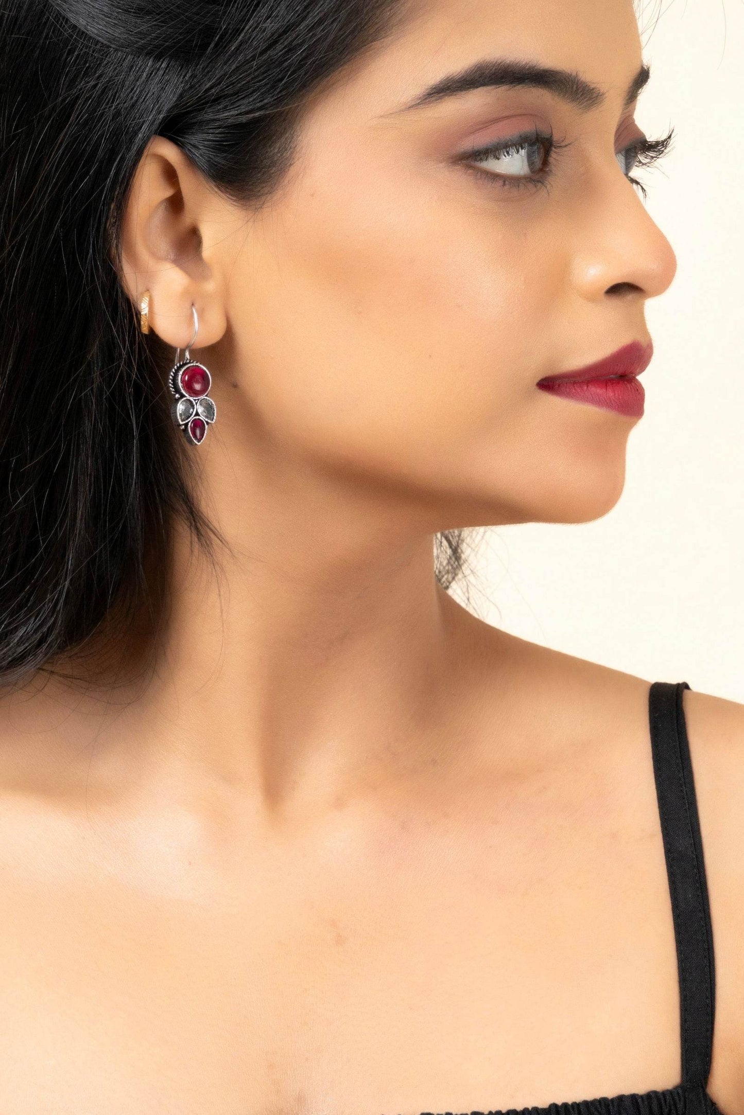 Pink and White Oxidized Silver Dangler Earrings with Unique Design for Daily Wear and Special Occasions - Lookandadorn.com