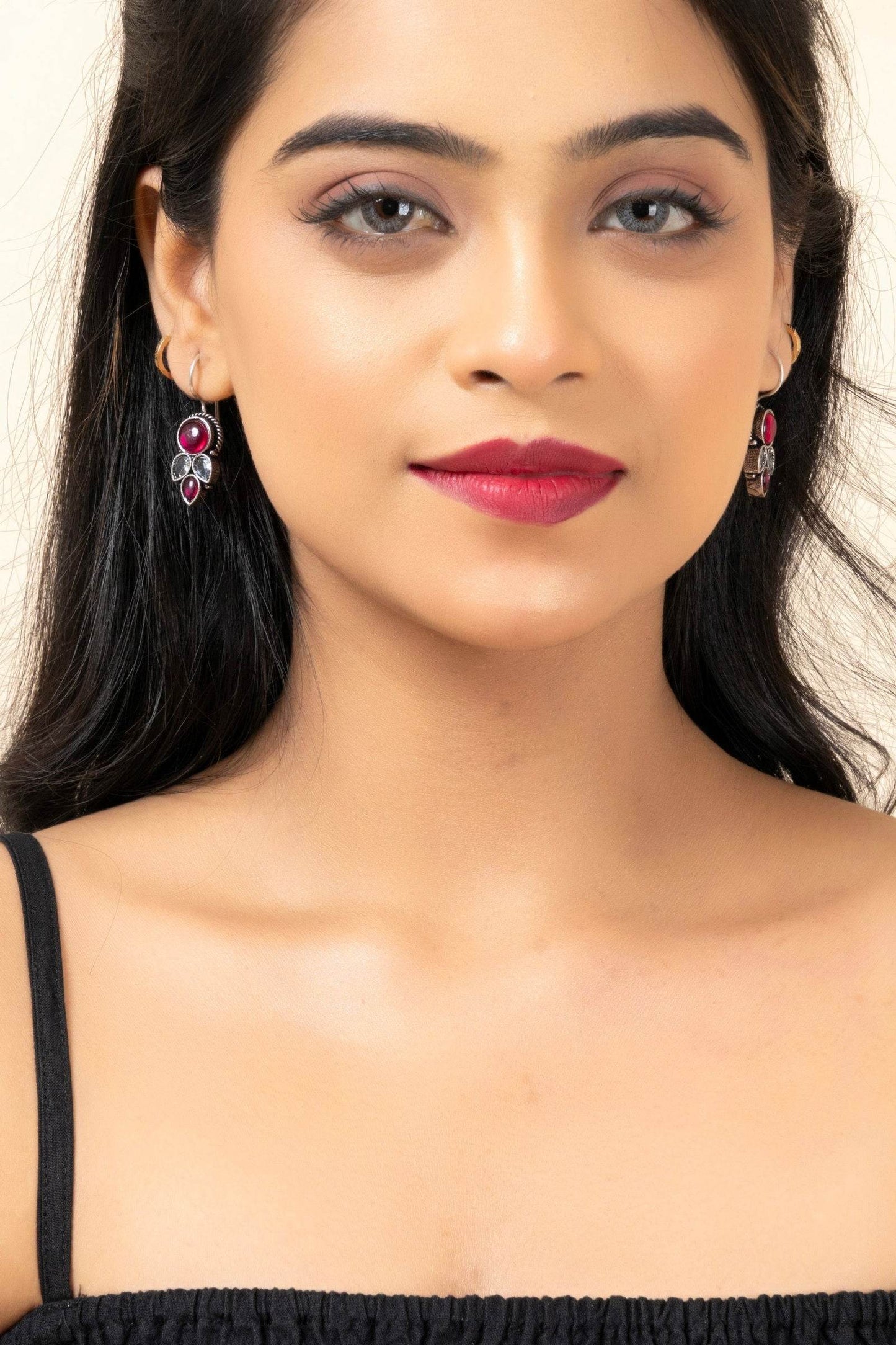 Pink and White Oxidized Silver Dangler Earrings with Unique Design for Daily Wear and Special Occasions - Lookandadorn.com