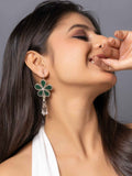 Green enamel Afghani earrings with floral design and dangling crystal accents, perfect for elegant occasions