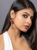 Colorful afghani earrings featuring a red heart design with dangling embellishments