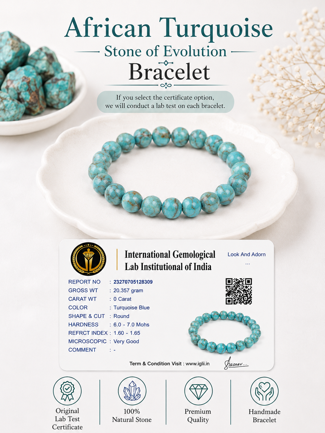 African Turquoise Bracelet - Stone of Evolution LOOK AND ADORN - designed for you