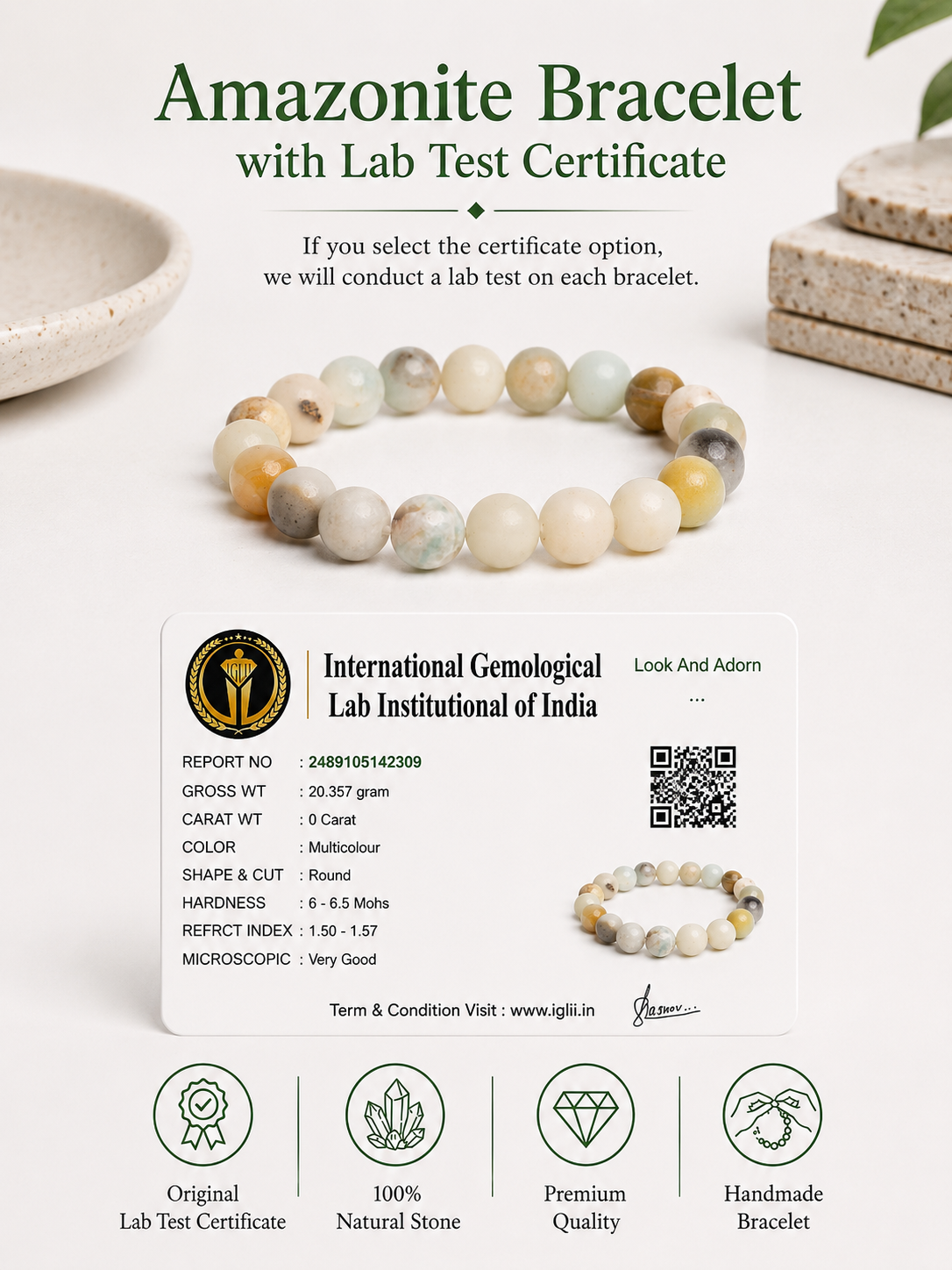 Natural Amazonite Bracelet LOOK AND ADORN - designed for you
