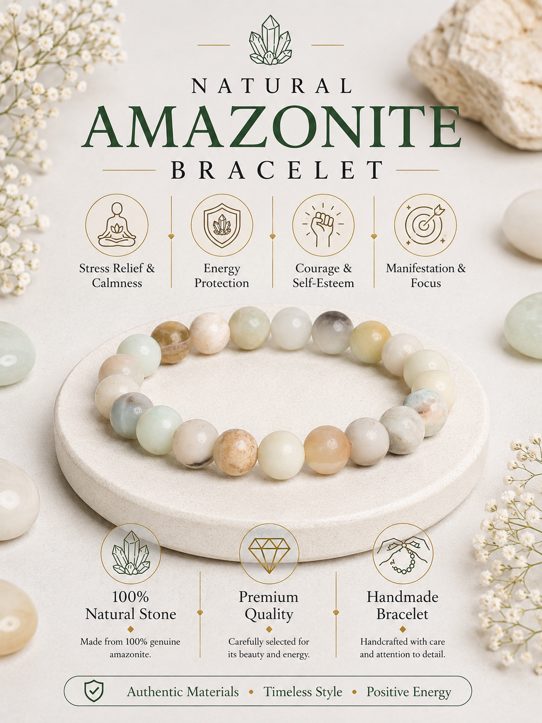 Natural Amazonite Bracelet LOOK AND ADORN - designed for you