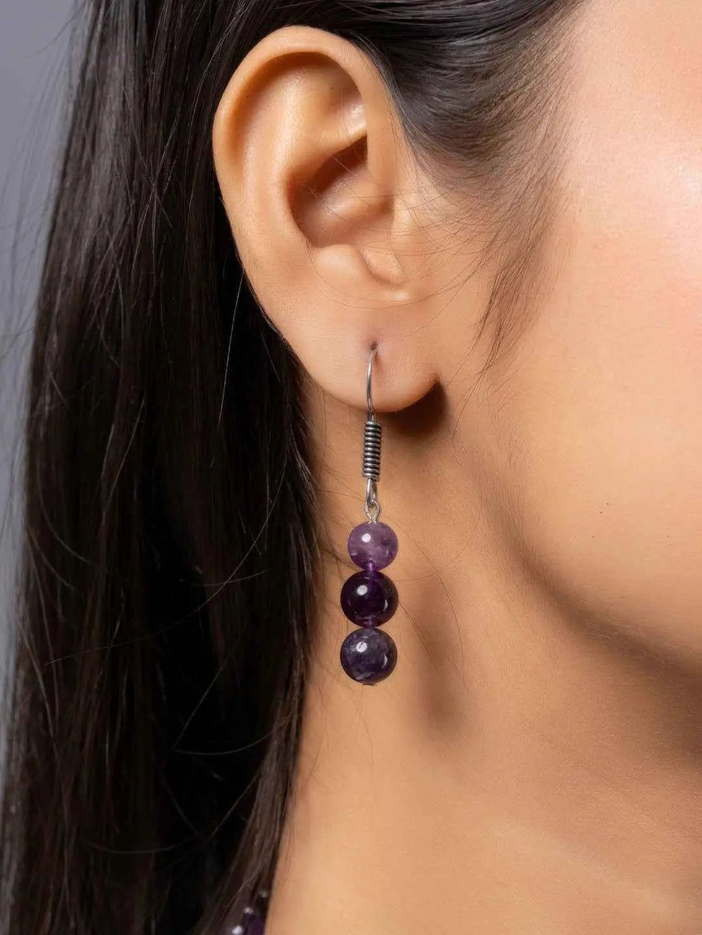 Elegant amethyst necklace set featuring purple beads and handmade detailing, perfect for any occasion