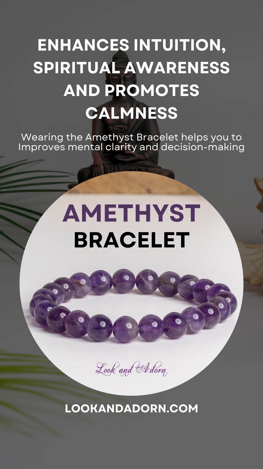 Amethyst stone bracelet by LOOK AND ADORN designed to enhance intuition and promote calmness