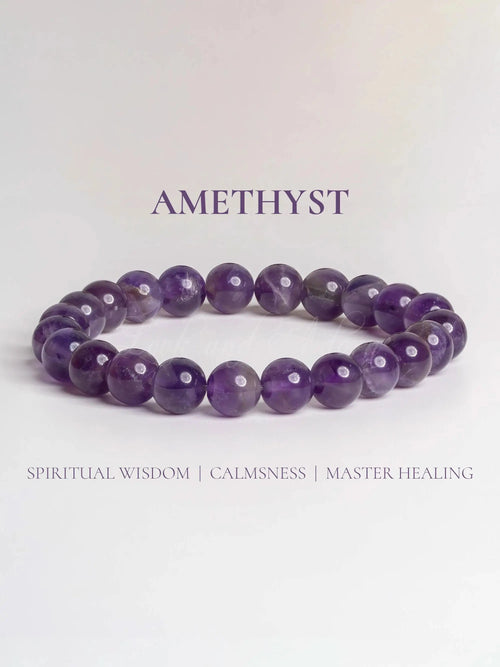 Amethyst stone bracelet with purple beads promoting spiritual wisdom and calmness