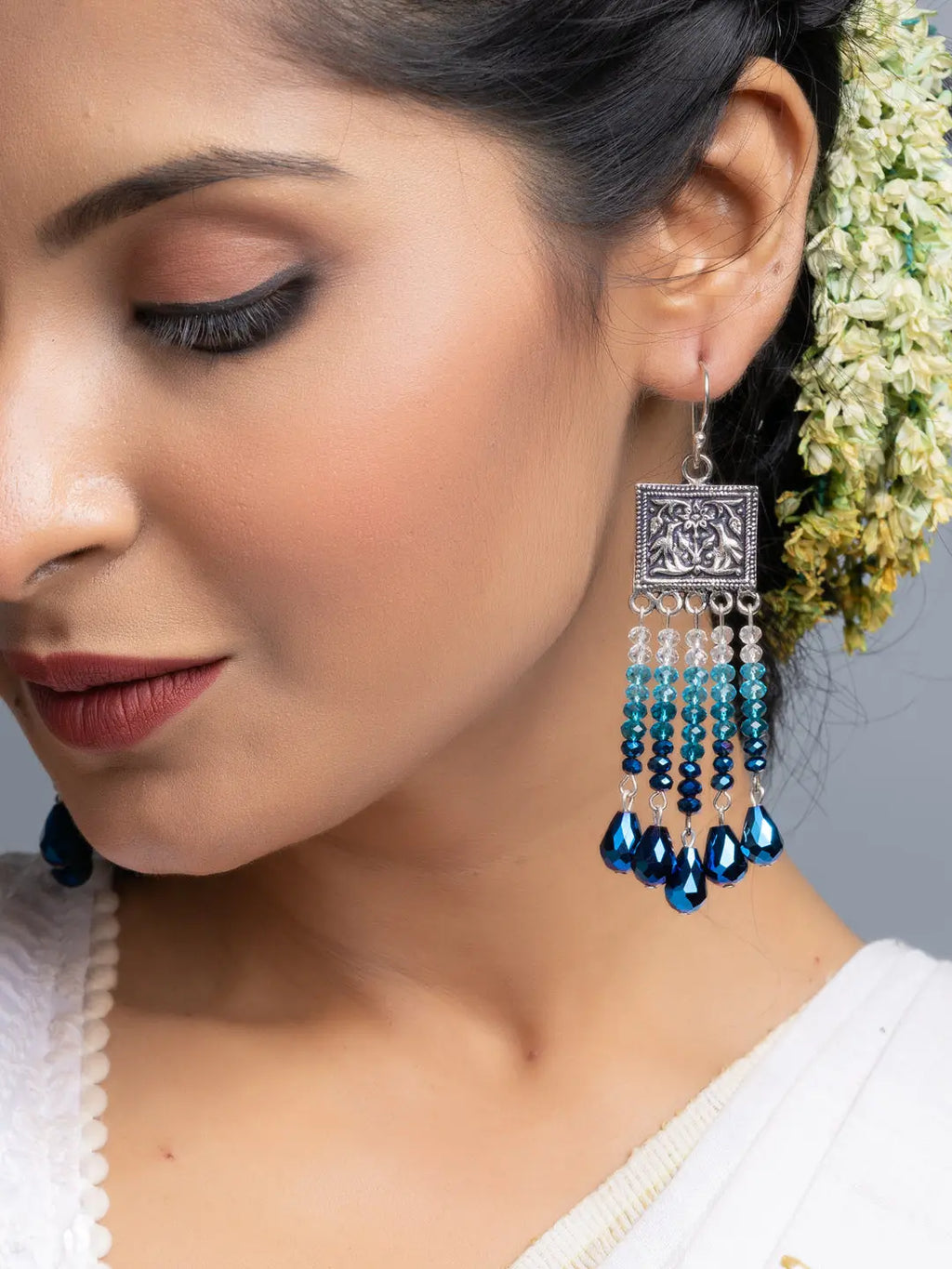 Shades of Blue Crystal Dangler Earrings