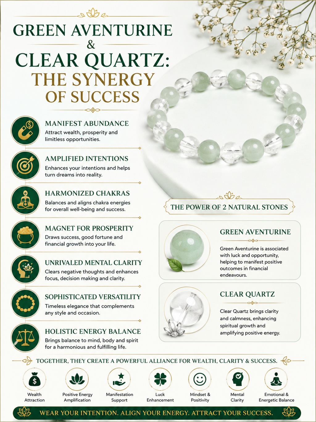 Green Aventurine Clear Quartz Bracelet LOOK AND ADORN - designed for you
