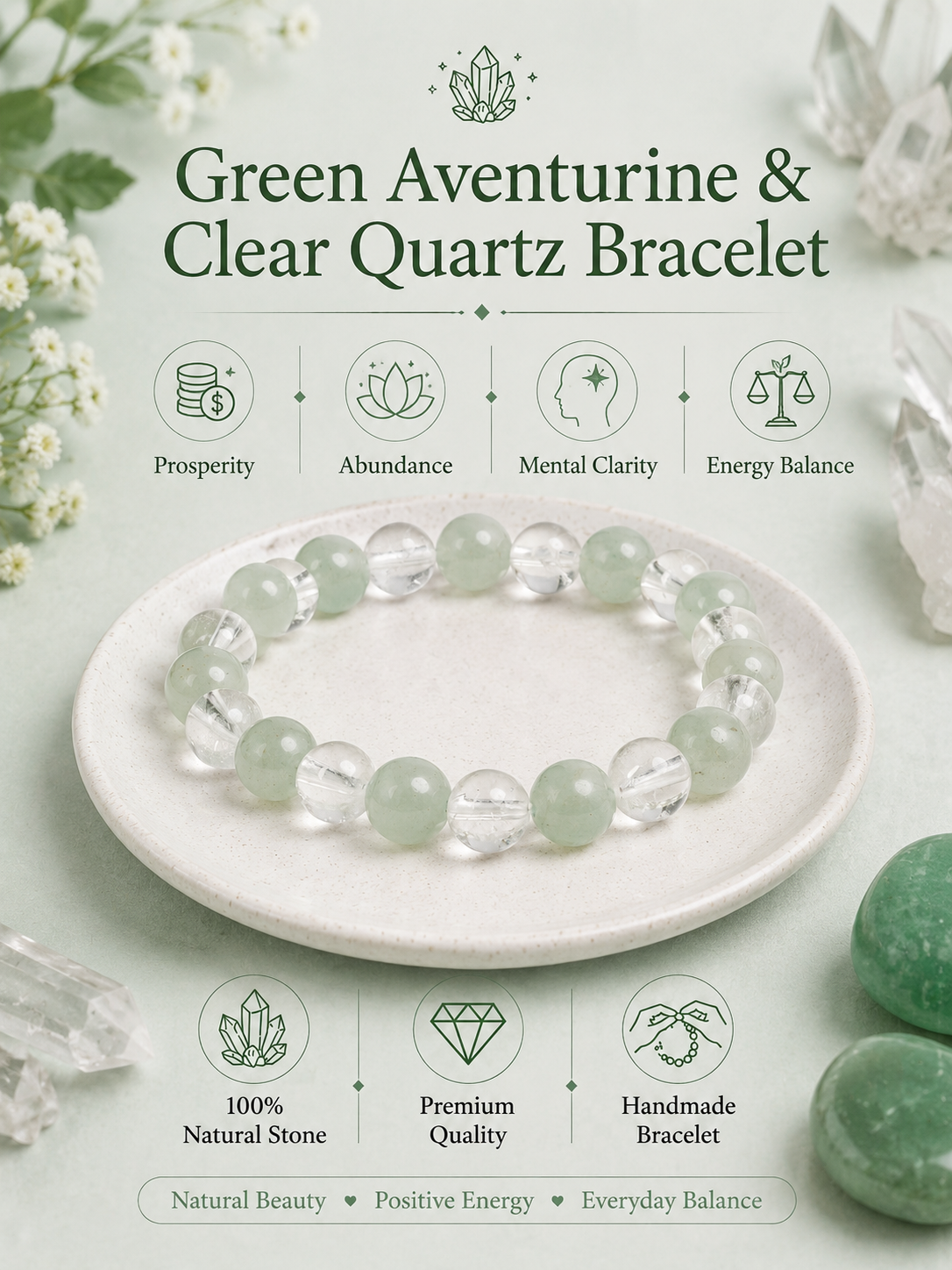 Green Aventurine Clear Quartz Bracelet LOOK AND ADORN - designed for you