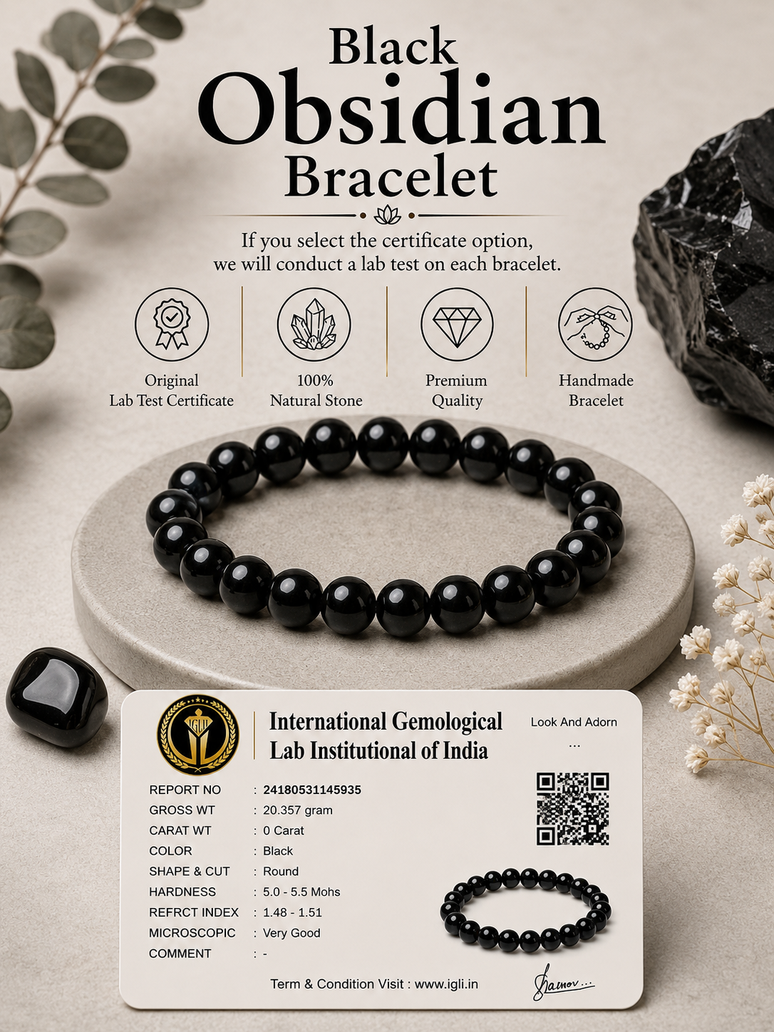 Black Obsidian Bracelet LOOK AND ADORN - designed for you