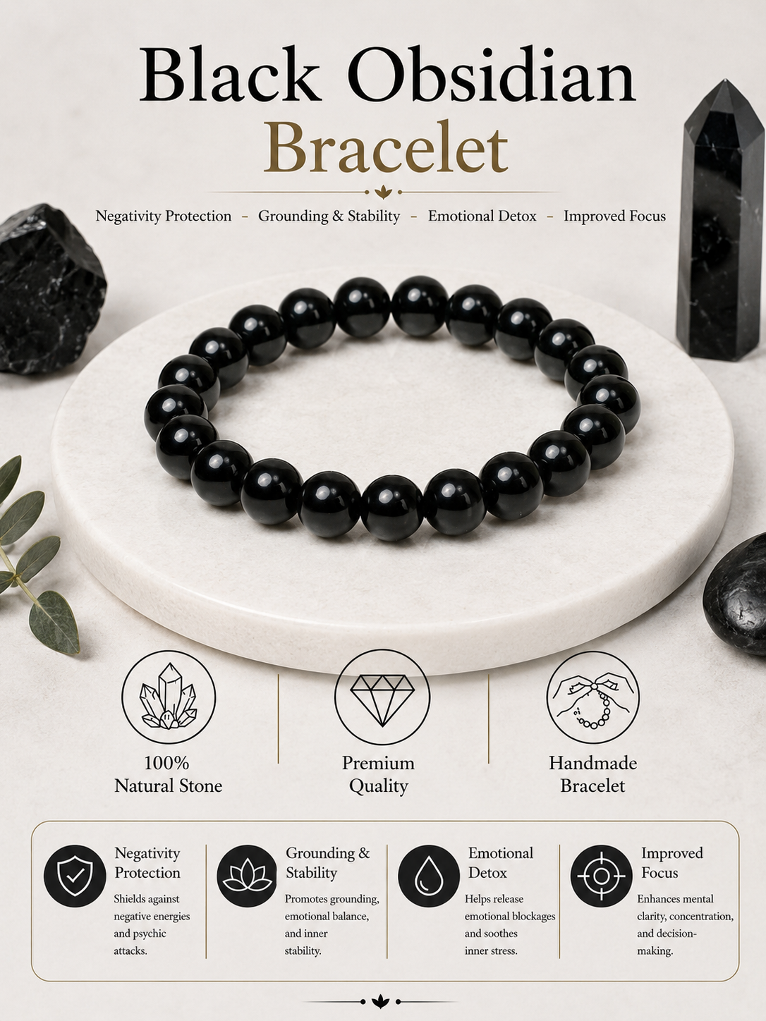 Black Obsidian Bracelet LOOK AND ADORN - designed for you
