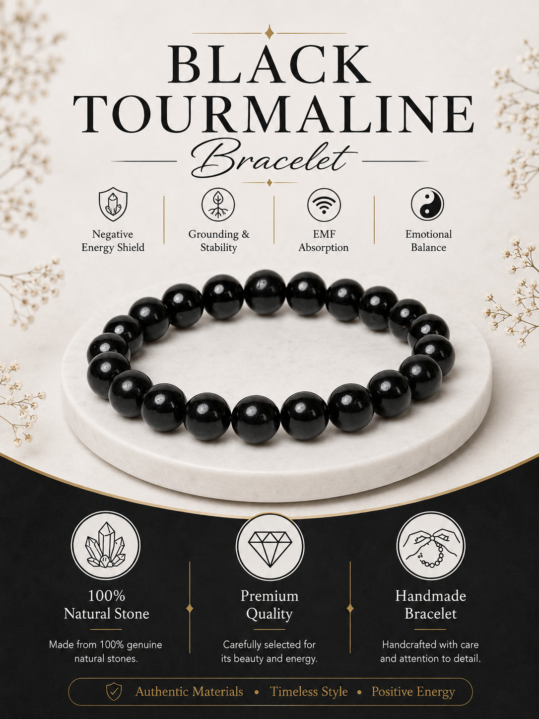 Black Tourmaline Bracelet LOOK AND ADORN - designed for you