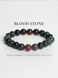 Blood stone bracelet featuring polished beads for balance and immunity support