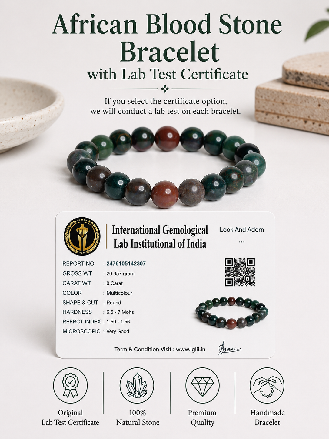 Blood Stone Bracelet LOOK AND ADORN - designed for you