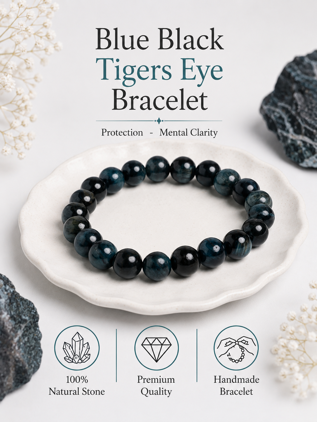 Blue Black Tigers Eye Bracelet LOOK AND ADORN - designed for you