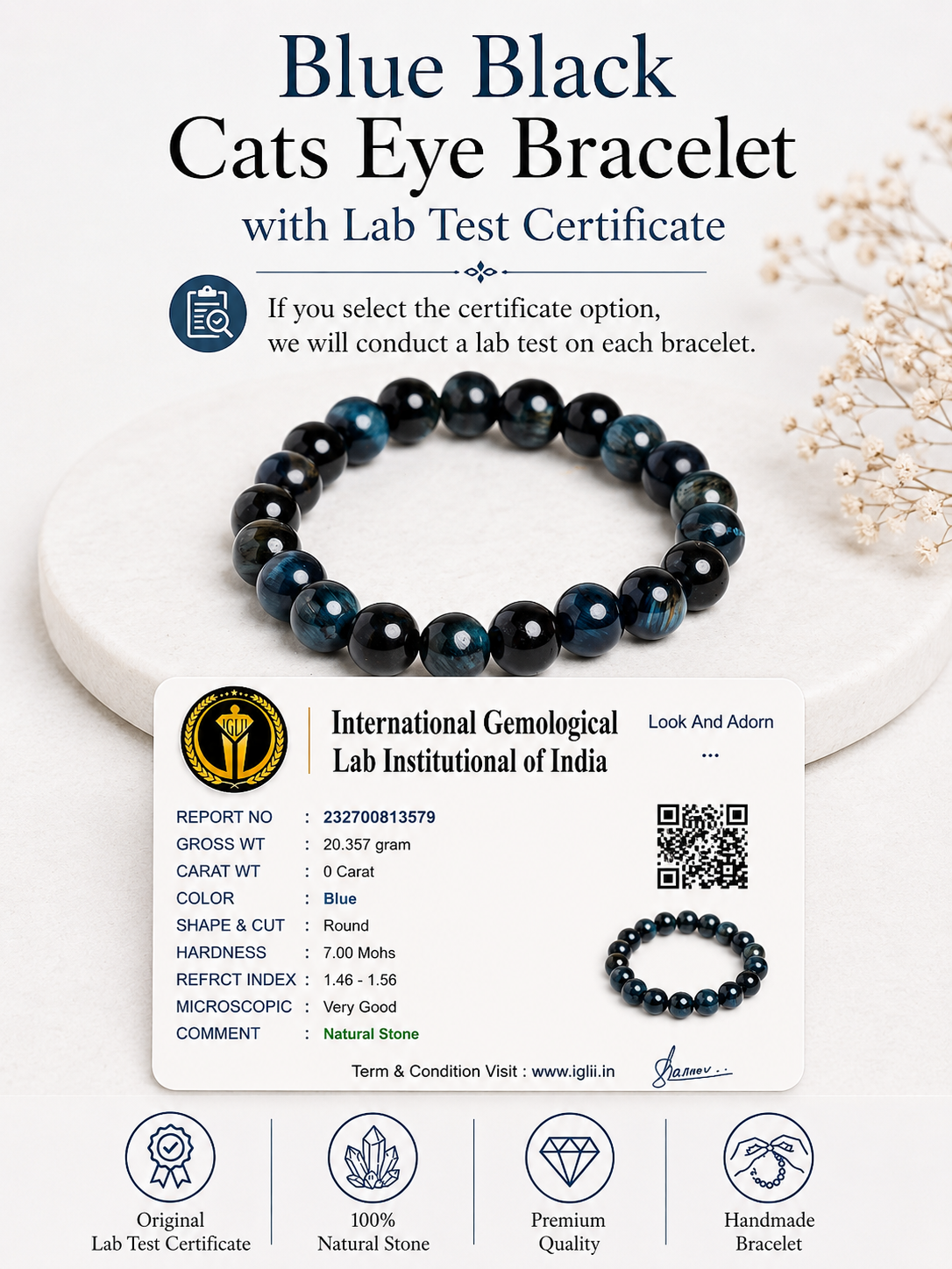 Blue Black Tigers Eye Bracelet LOOK AND ADORN - designed for you