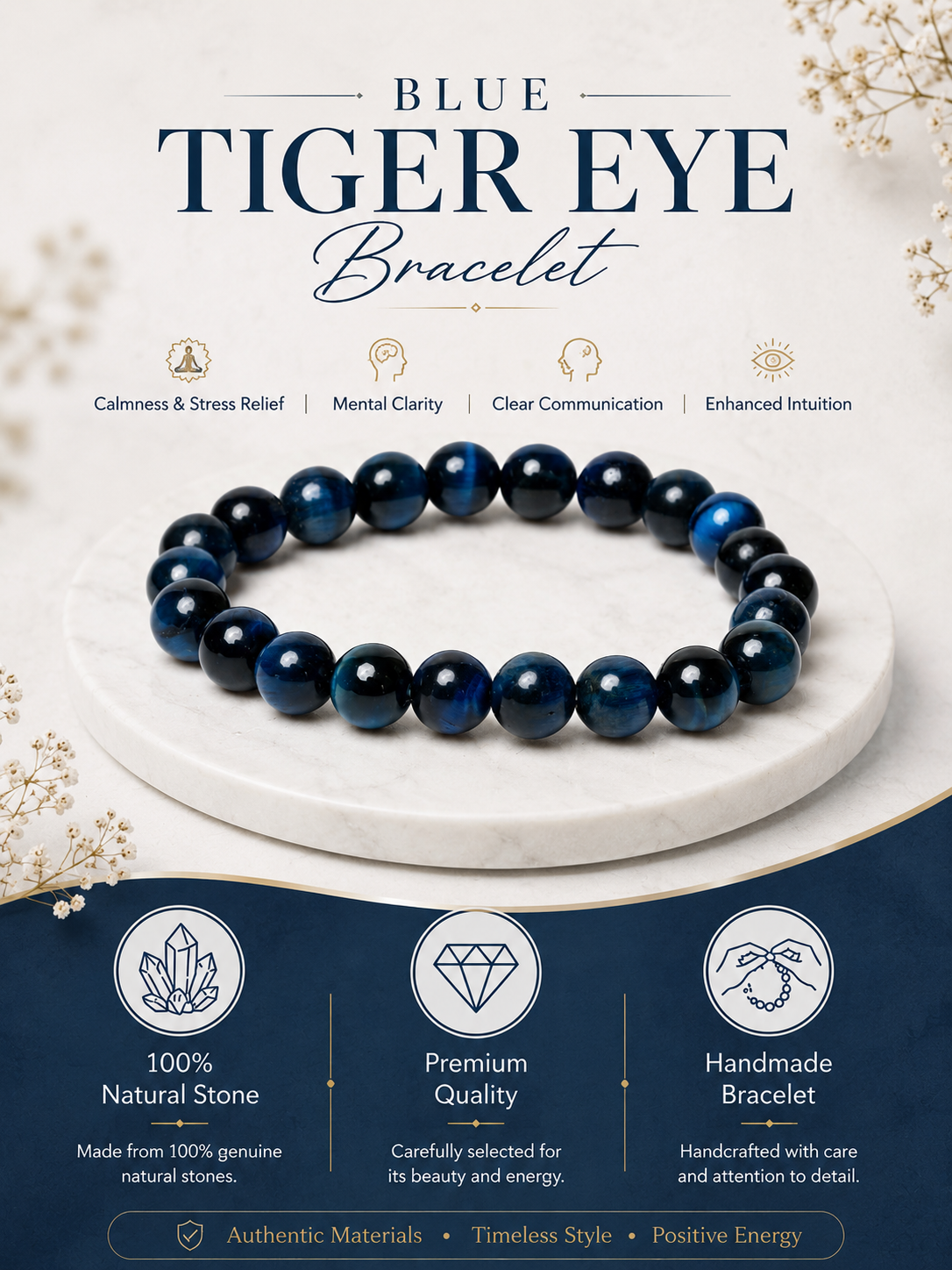 Blue Tiger Eye Bracelet LOOK AND ADORN - designed for you