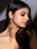 Dokra brass earrings with intricate design and dangling beads, perfect for a stylish look