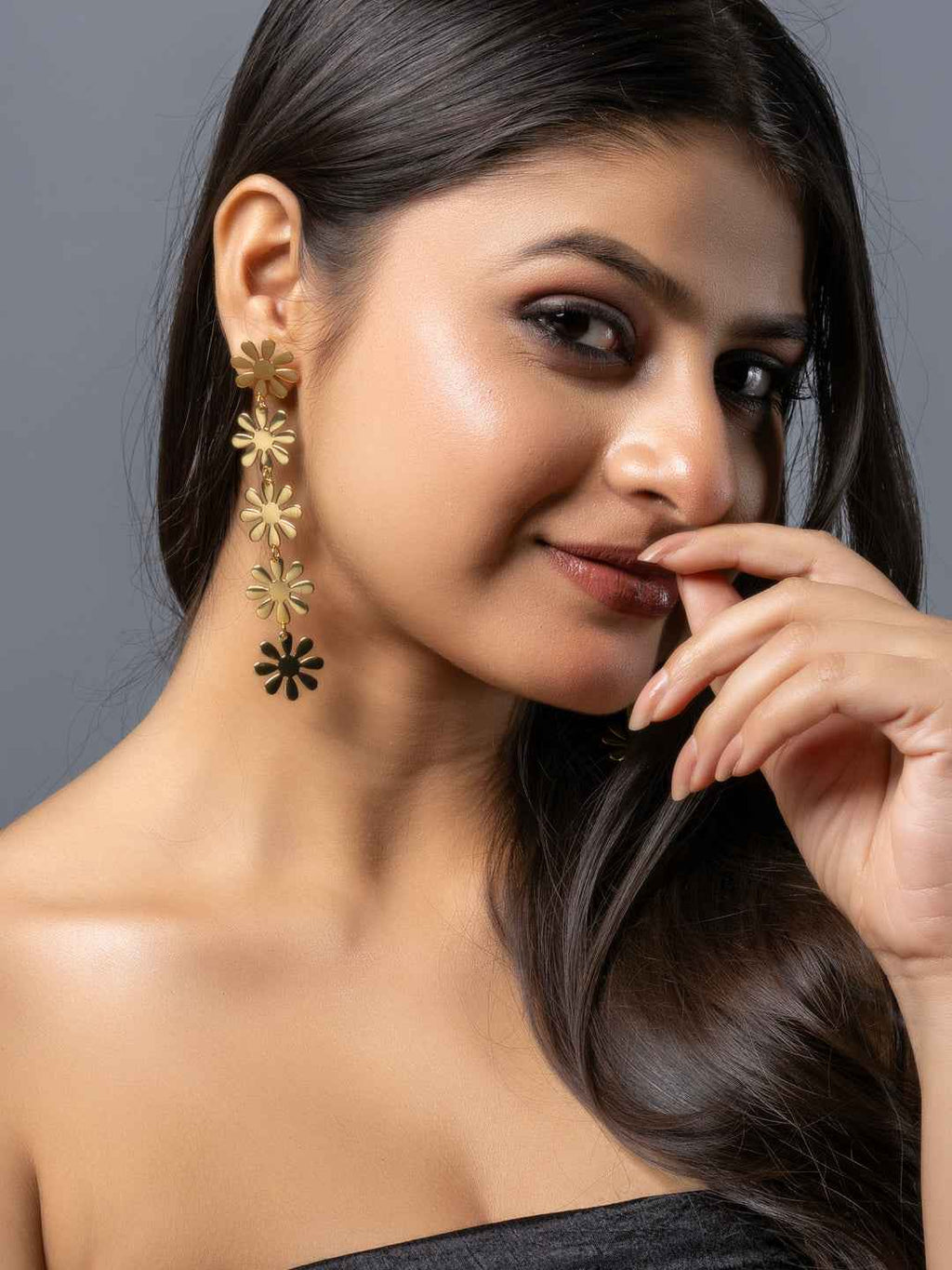 Gold brass stud earrings with floral design for stylish elegance from LOOK AND ADORN