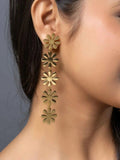 Brass stud earrings with floral design, featuring multiple gold flower motifs for a stylish look