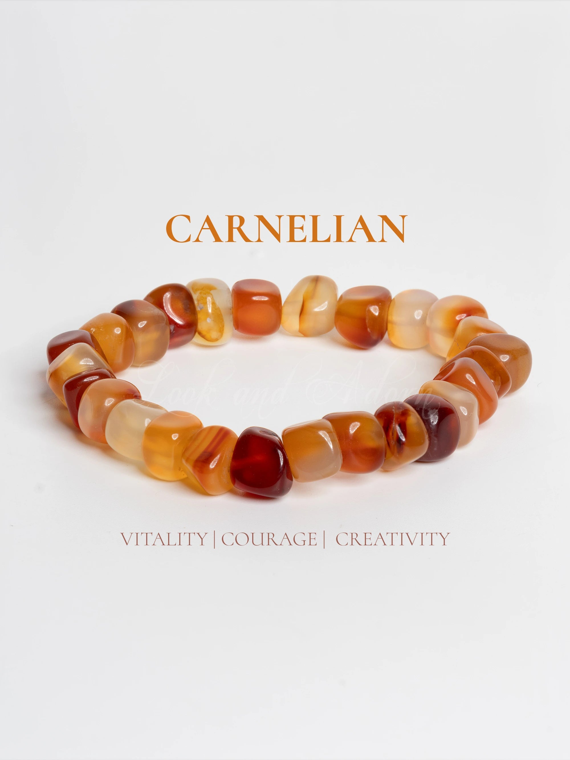 Carnelian bracelet designed by LOOK AND ADORN with vibrant stones for vitality and creativity