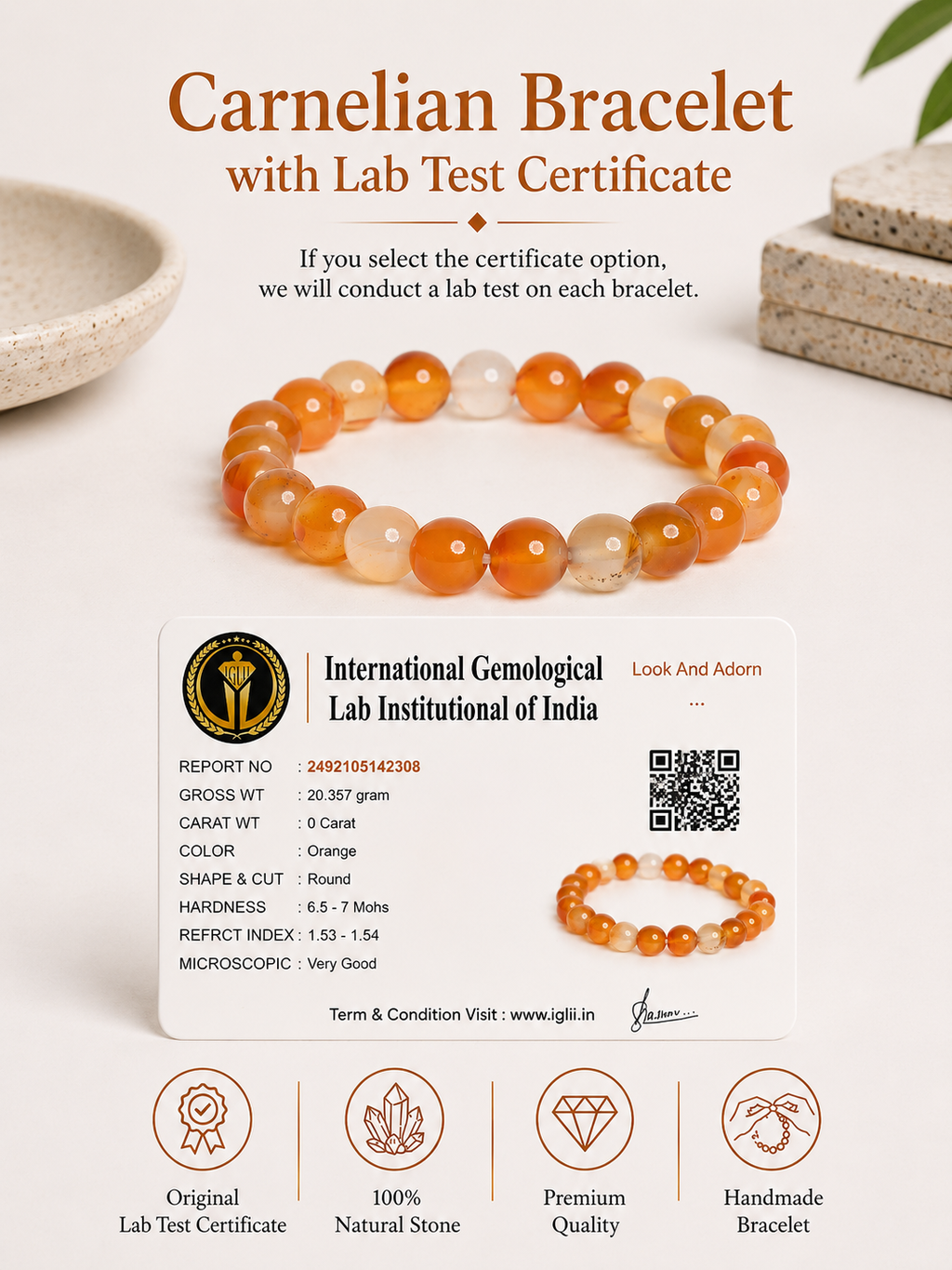 Natural Carnelian Bracelet LOOK AND ADORN - designed for you