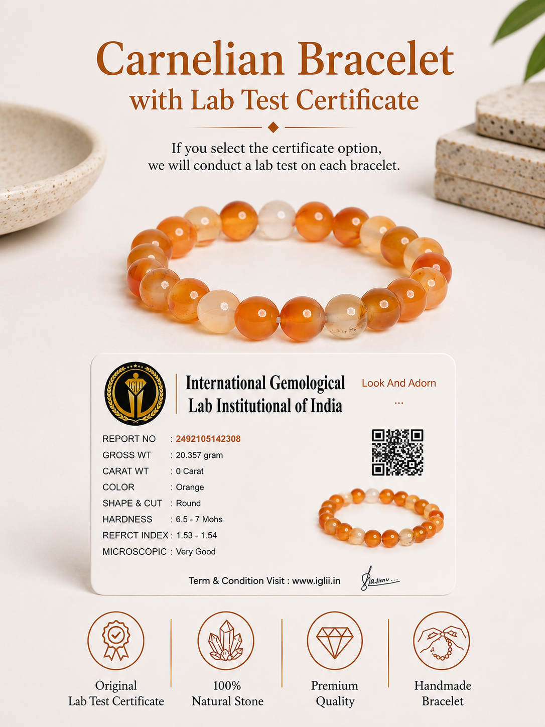 Natural Carnelian Bracelet LOOK AND ADORN - designed for you