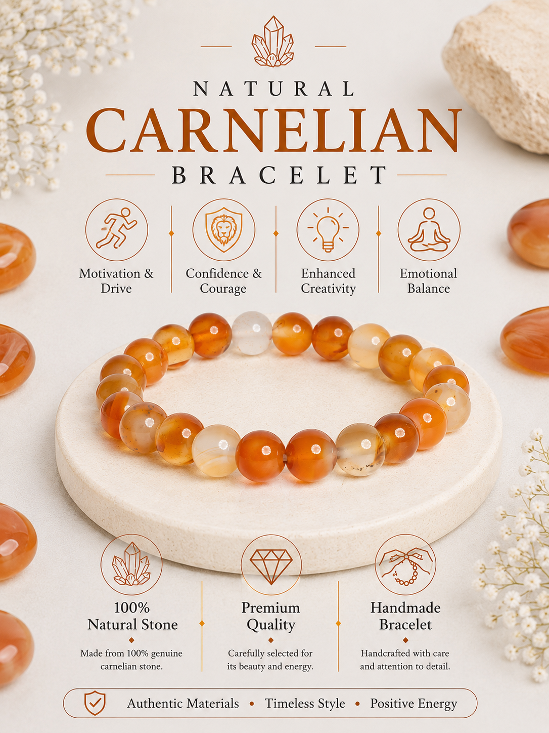 Natural Carnelian Bracelet LOOK AND ADORN - designed for you