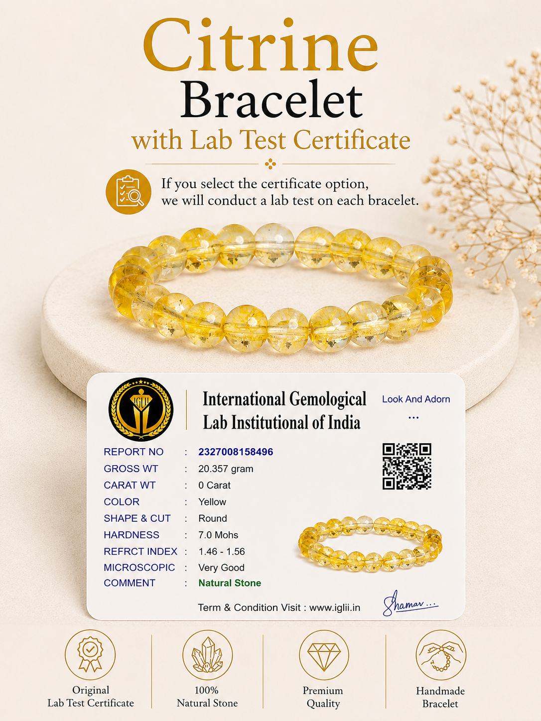 Natural Citrine Bracelet LOOK AND ADORN - designed for you