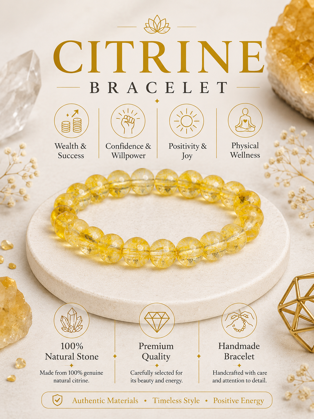Natural Citrine Bracelet LOOK AND ADORN - designed for you