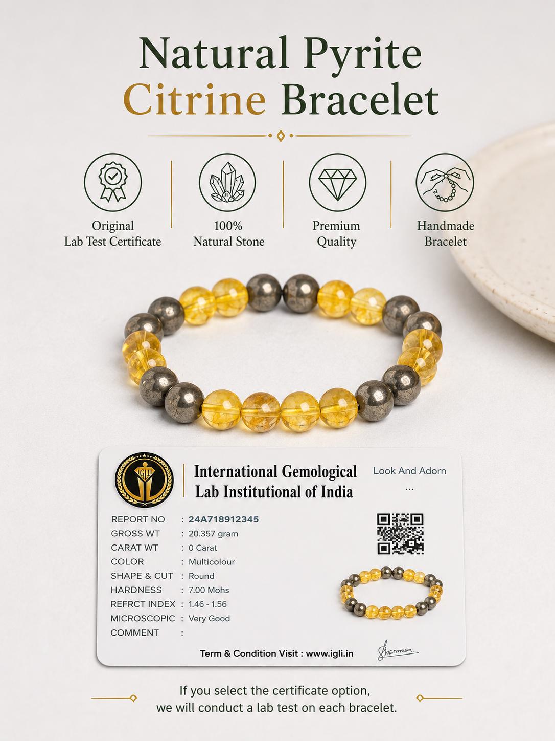 Natural Pyrite Citrine Bracelet LOOK AND ADORN - designed for you