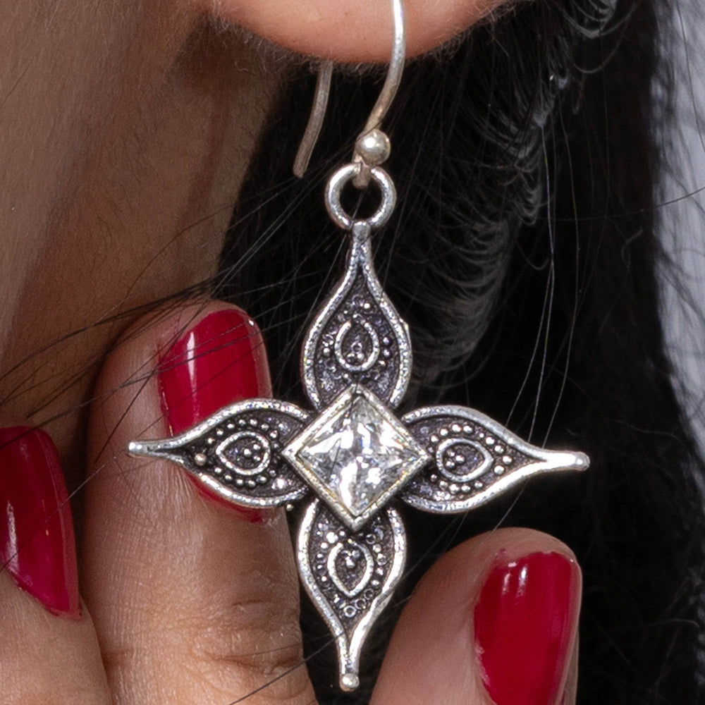Oxidised Silver Cubic Zirconia Earring with Intricate Design for Elegant Style
