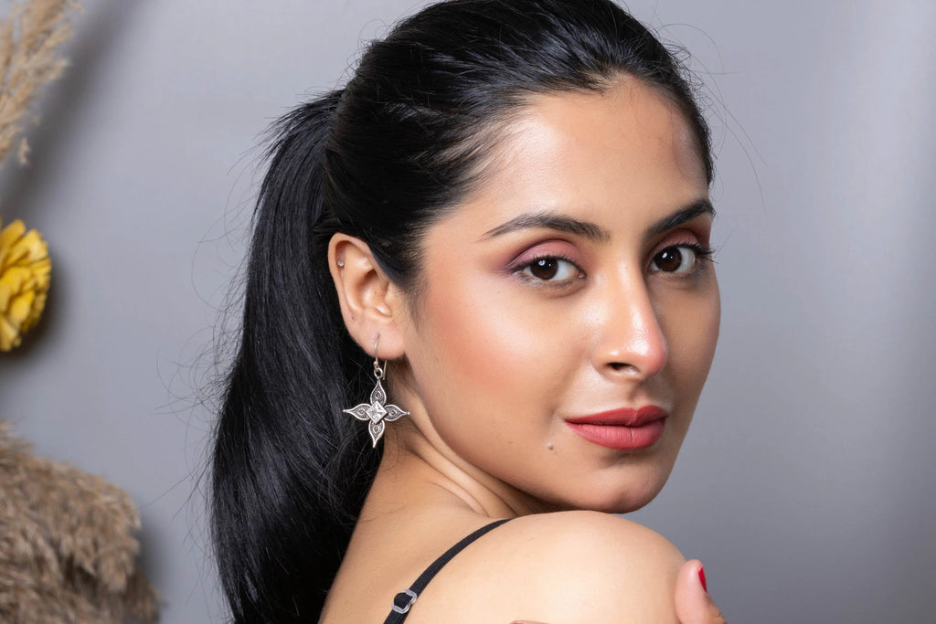 Stylish oxidised silver cubic zirconia earring designed by LOOK AND ADORN for trendy outfits