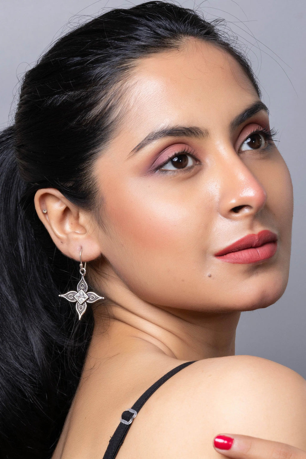 Oxidised Silver Cubic Zirconia Earring from LOOK AND ADORN, elegantly designed for any occasion