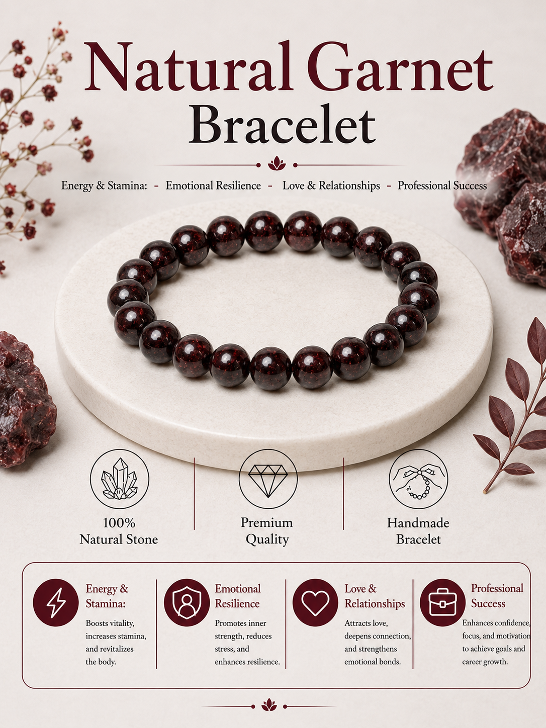 Natural Garnet Bracelet LOOK AND ADORN - designed for you