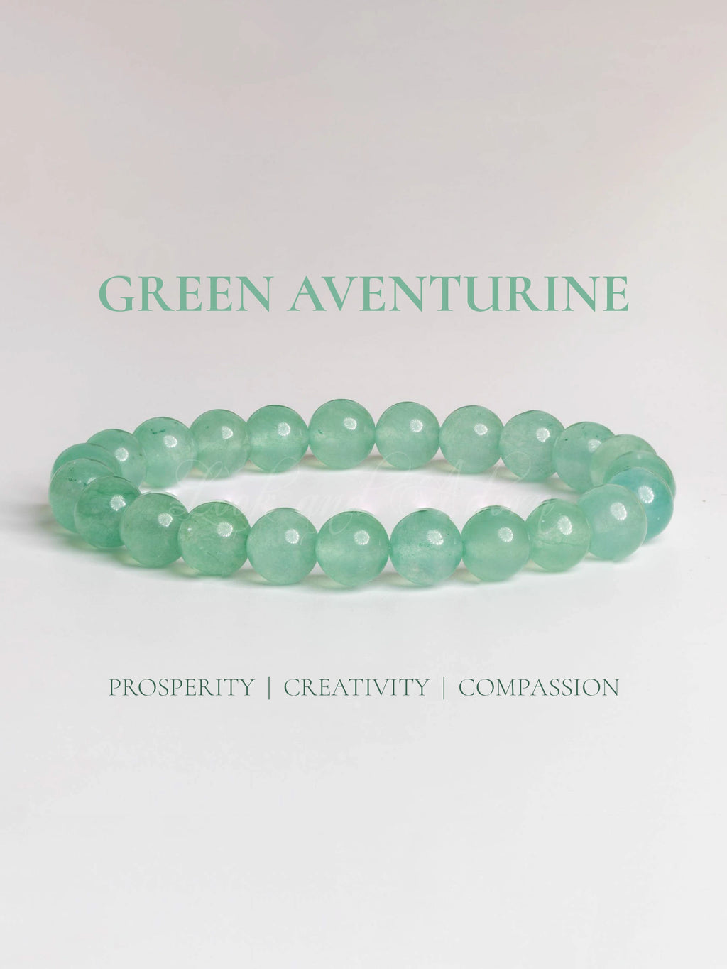 Green aventurine bracelet featuring smooth beads, promoting prosperity, creativity, and compassion.