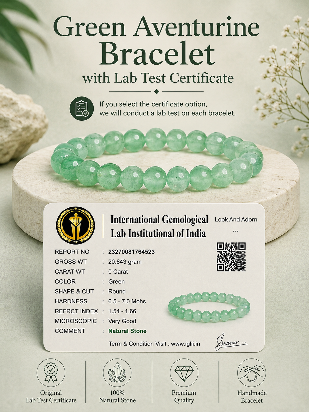 Natural Green Aventurine Bracelet LOOK AND ADORN - designed for you