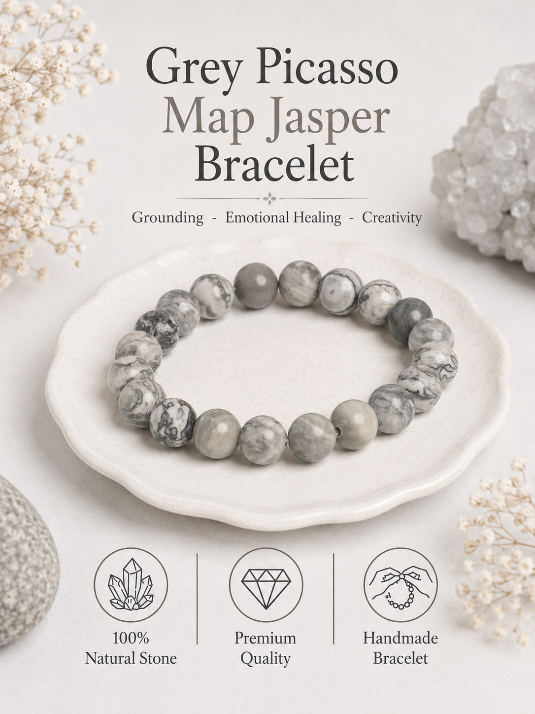Grey Picasso Map Jasper Bracelet LOOK AND ADORN - designed for you