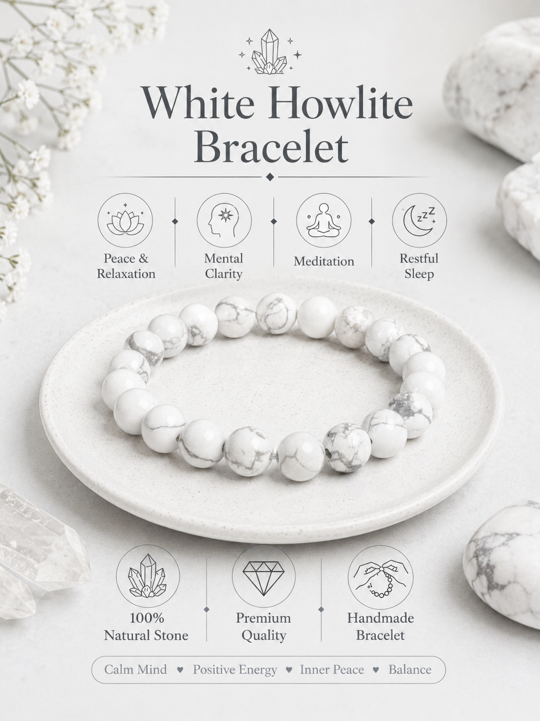 White Howlite Bracelet LOOK AND ADORN - designed for you