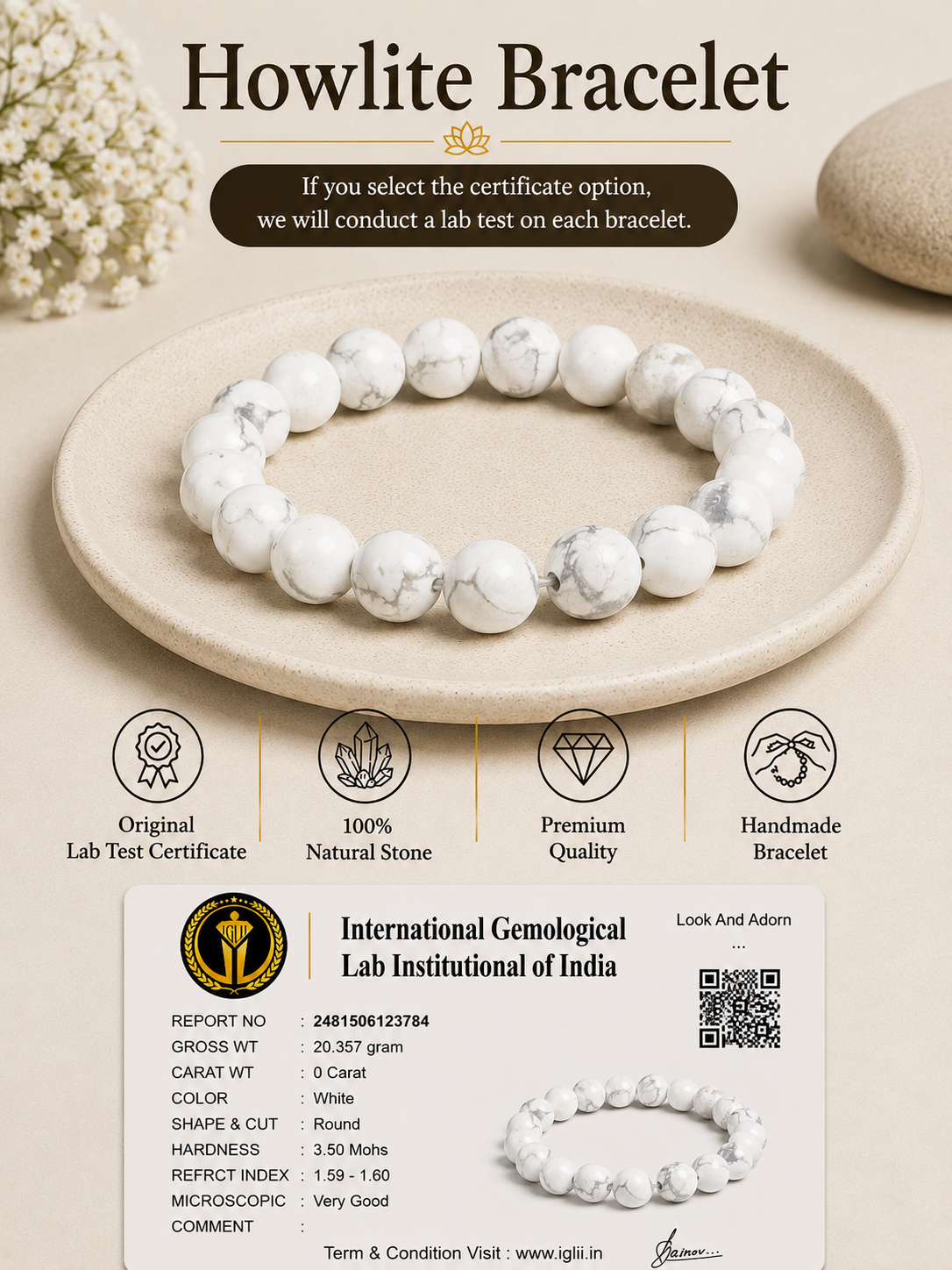 White Howlite Bracelet LOOK AND ADORN - designed for you