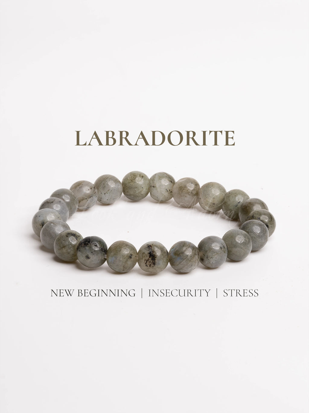 Labradorite bracelet with smooth beads, symbolizing new beginnings and tranquility for stress relief