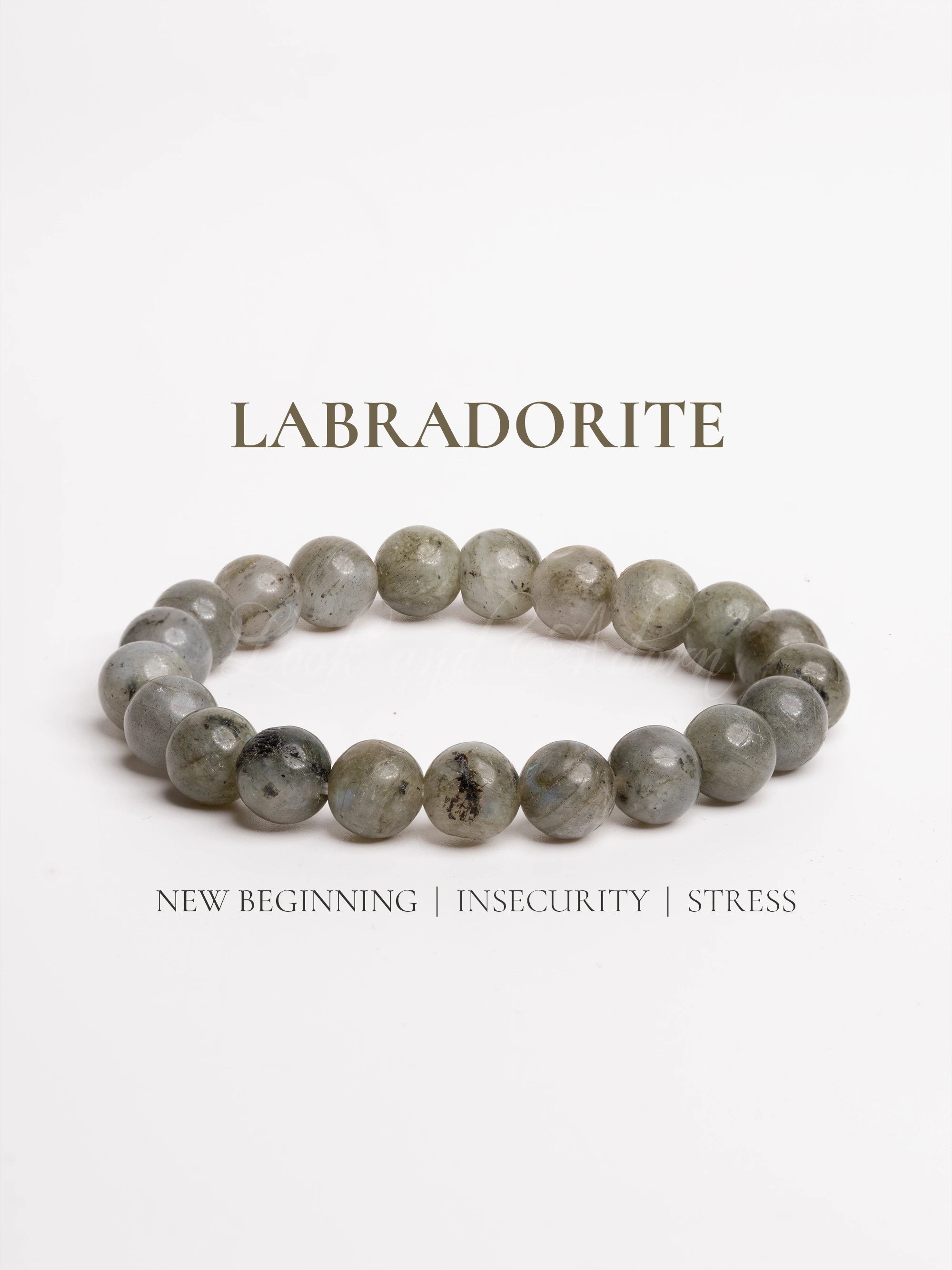 Labradorite bracelet with smooth beads, symbolizing new beginnings and tranquility for stress relief