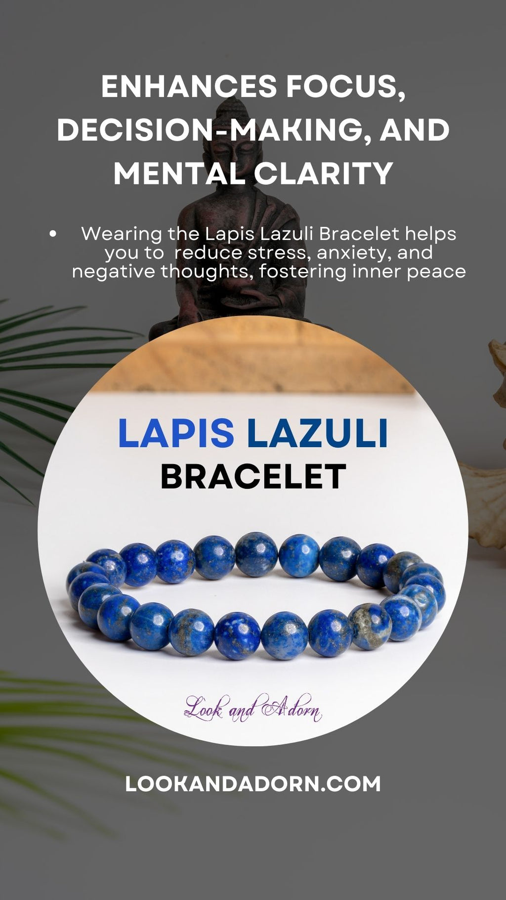 Lapis lazuli bracelet designed by Look and Adorn, promoting focus and mental clarity.