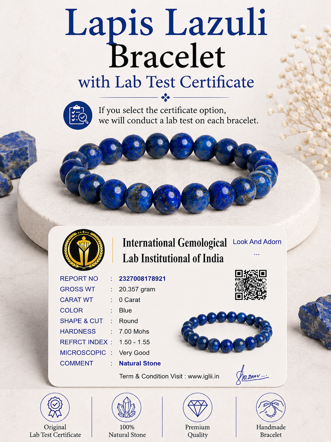 Natural Lapis Lazuli Bracelet LOOK AND ADORN - designed for you
