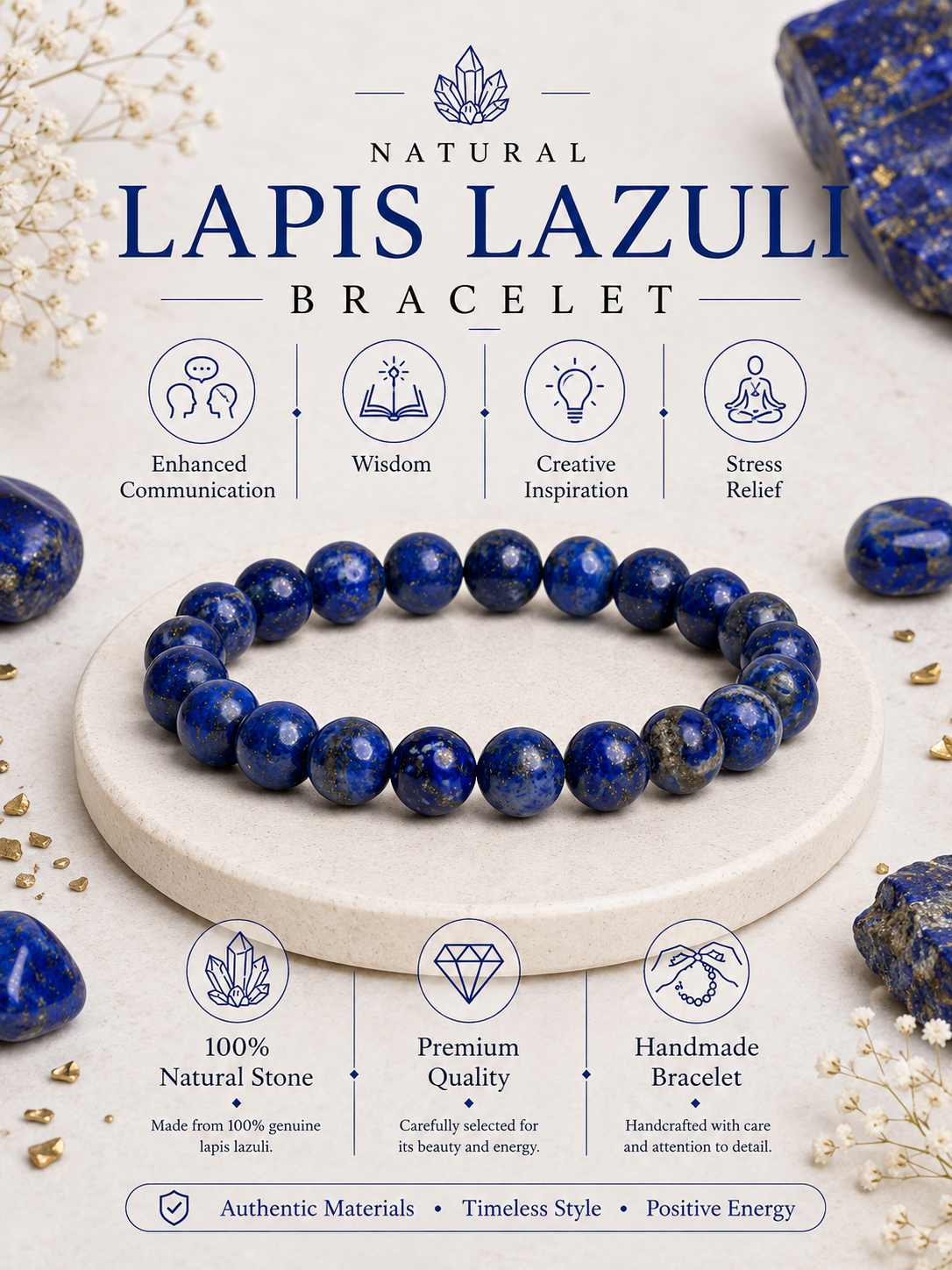 Natural Lapis Lazuli Bracelet LOOK AND ADORN - designed for you