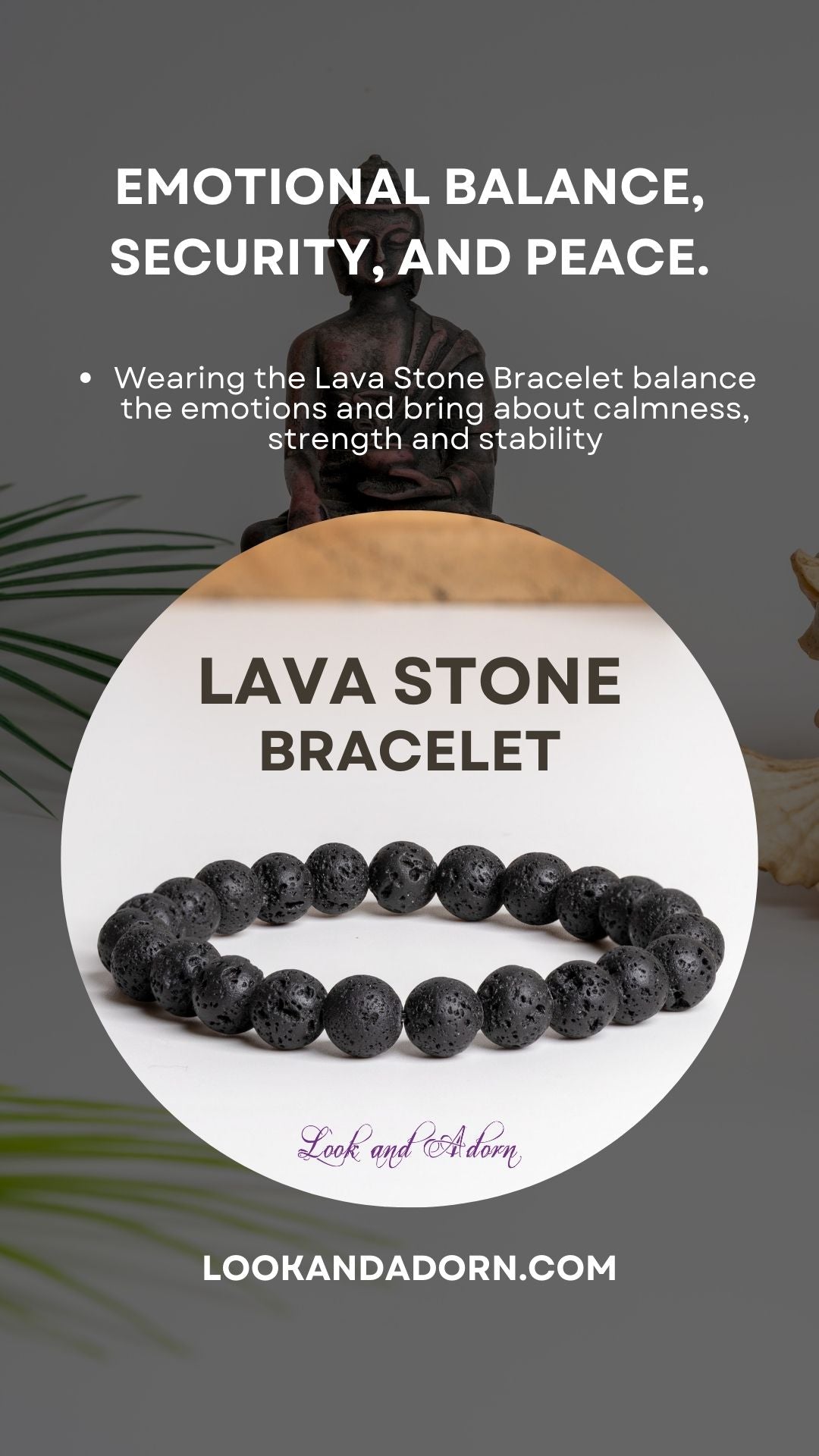 Lava stone bracelet by LOOK AND ADORN designed to promote emotional balance and stability