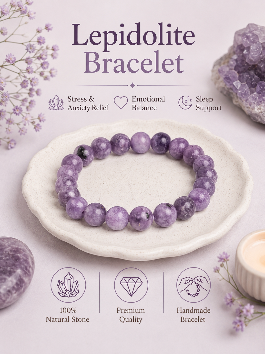 Lepidolite Bracelet LOOK AND ADORN - designed for you