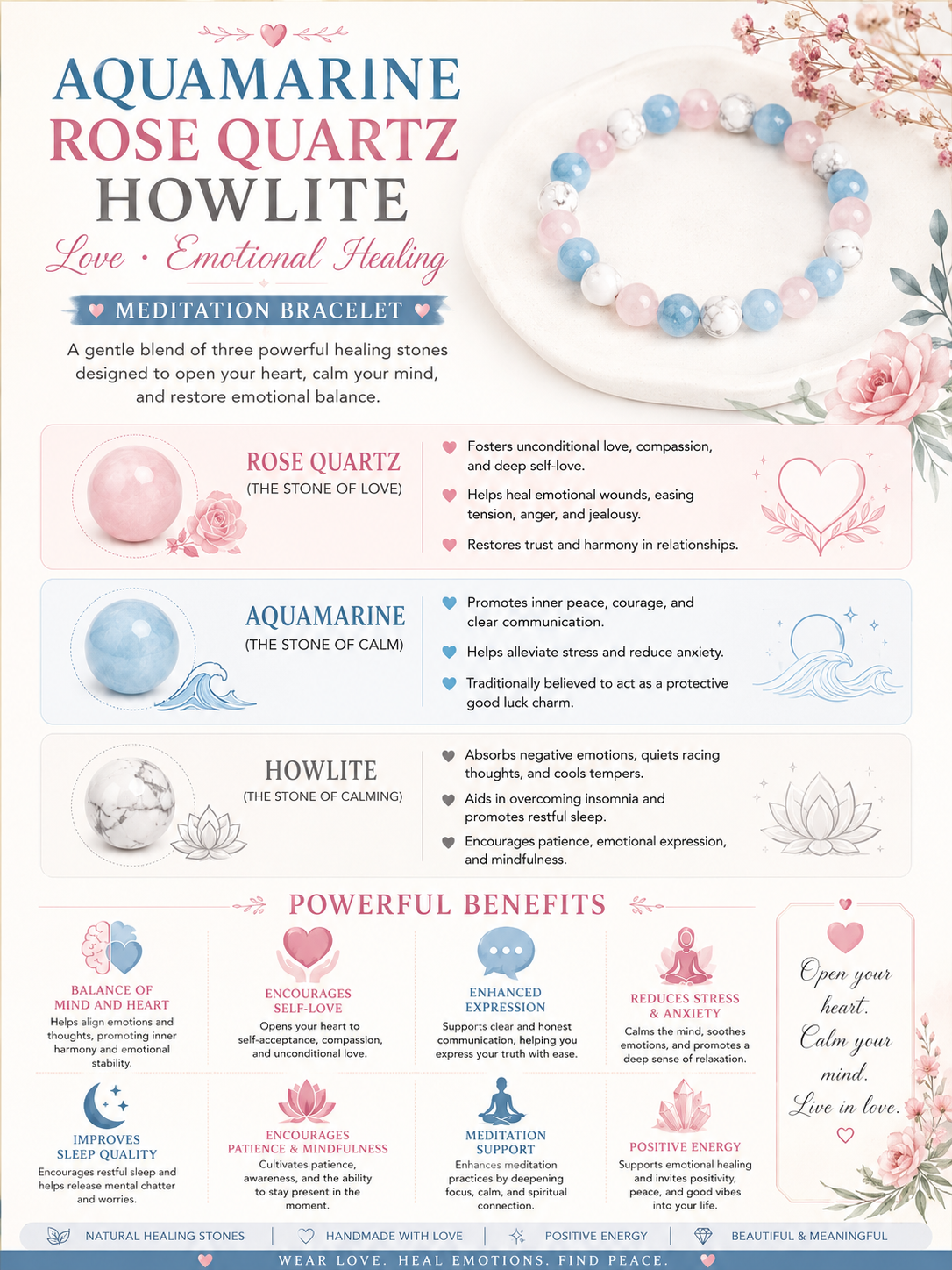 Aquamarine Rose Quartz Howlite Bracelet LOOK AND ADORN - designed for you